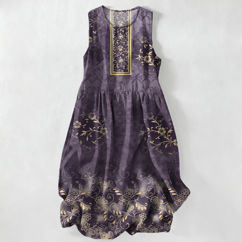 Buddha Stones Robe midi d'été décontractée pour femme, à motif floral vintage et sans manches, avec poches - DarkOrchid - US16，UK/AU20，EU48 (3XL) - image 5