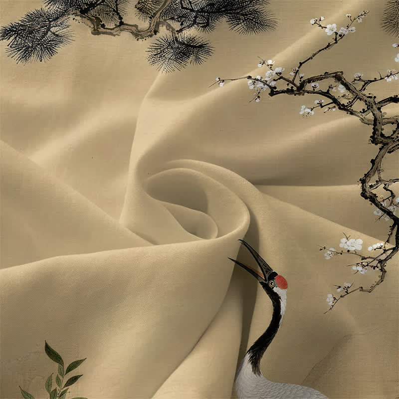 Buddha Stones Robe midi d'été décontractée pour femme, sans manches, avec poches, à motif de grues, de pruniers, de fleurs de pin et de fleurs rouges. - image 3