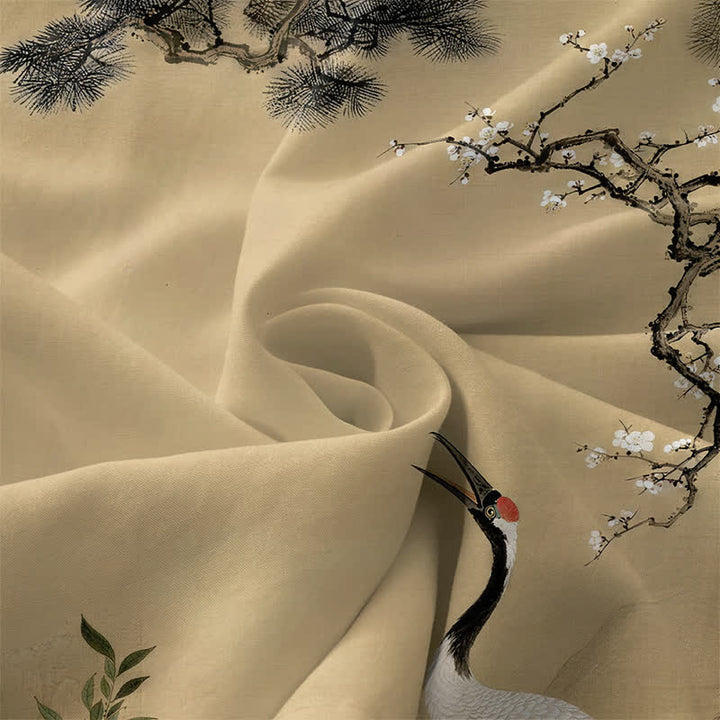 Buddha Stones Robe midi d'été décontractée pour femme, sans manches, avec poches, à motif de grues, de pruniers, de fleurs de pin et de fleurs rouges. - image 3