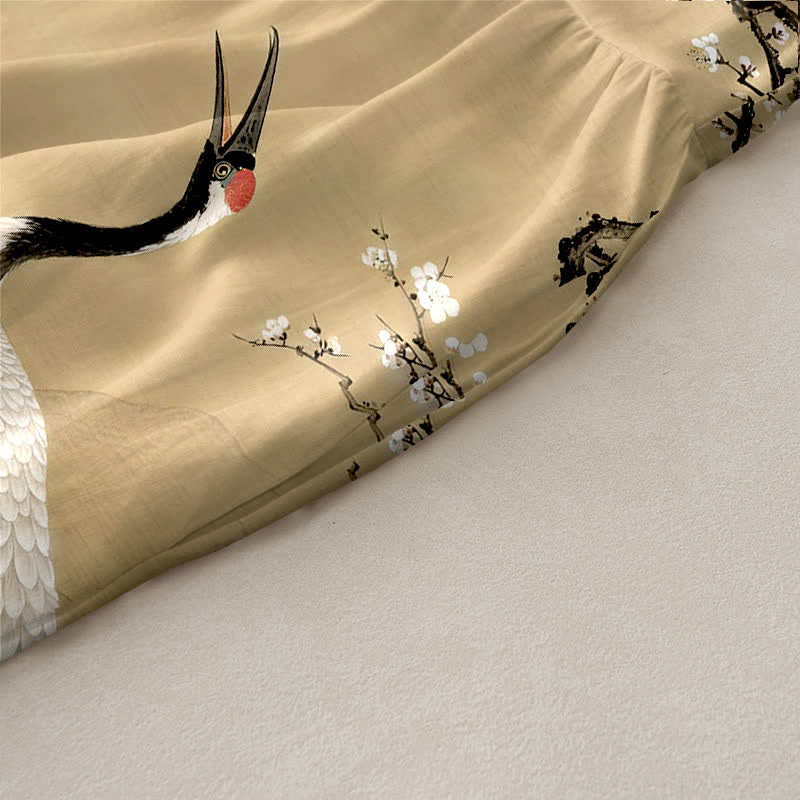 Buddha Stones Robe midi d'été décontractée pour femme, sans manches, avec poches, à motif de grues, de pruniers, de fleurs de pin et de fleurs rouges. - image 2