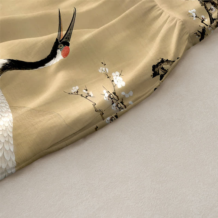 Buddha Stones Robe midi d'été décontractée pour femme, sans manches, avec poches, à motif de grues, de pruniers, de fleurs de pin et de fleurs rouges. - image 2