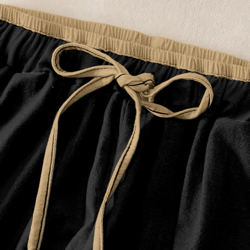 Buddha Stones Pantalon pour femme en pur coton, motif carpe koï et lotus doré, taille élastique et poches - image 1