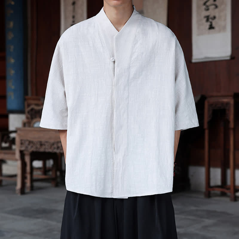 Buddha Stones Chemises minimalistes pour hommes, style Tang, longueur coude, style Pankou, collection printemps-été. - WhiteSmoke - US/UK/AU46，EU56 (5XL) - image 17