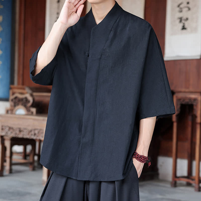 Buddha Stones Chemises minimalistes pour hommes, style Tang, longueur coude, style Pankou, collection printemps-été. - image 14