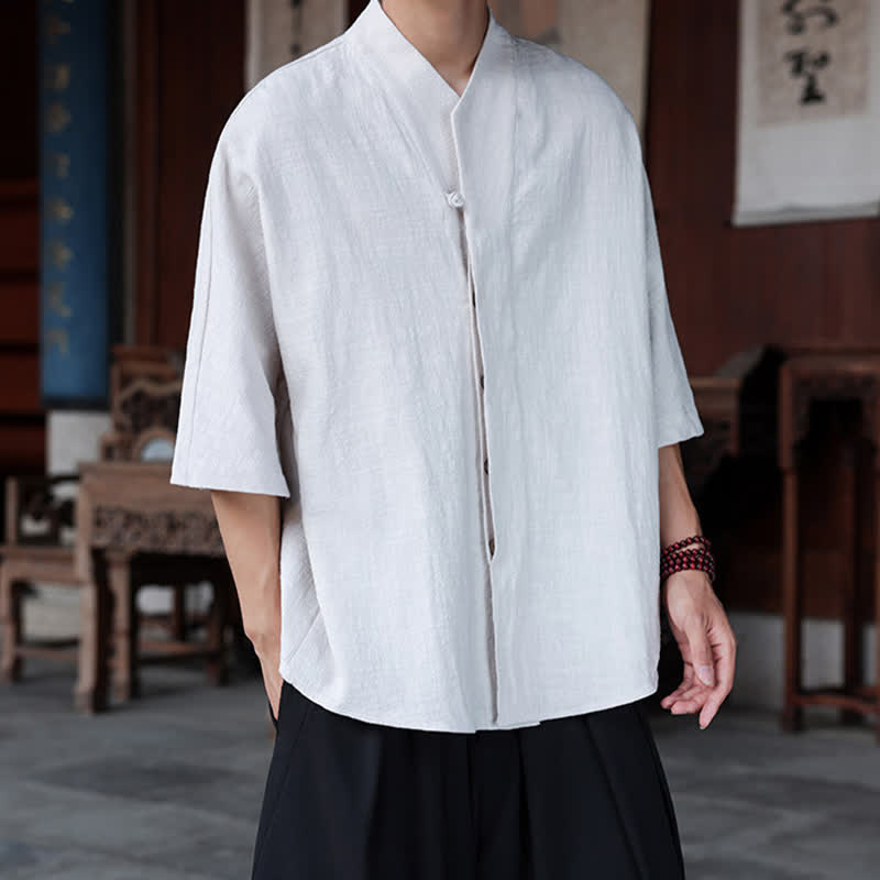 Buddha Stones Chemises minimalistes pour hommes, style Tang, longueur coude, style Pankou, collection printemps-été. - image 19