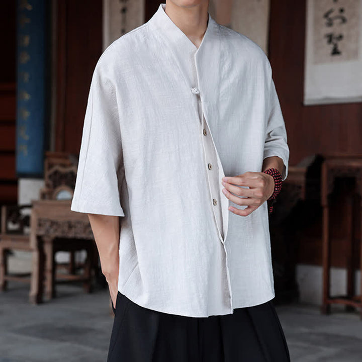 Buddha Stones Chemises minimalistes pour hommes, style Tang, longueur coude, style Pankou, collection printemps-été. - image 23