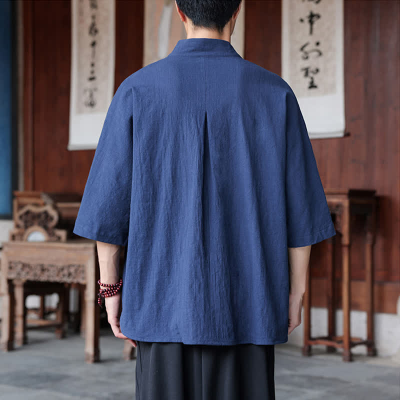 Buddha Stones Chemises minimalistes pour hommes, style Tang, longueur coude, style Pankou, collection printemps-été. - image 3