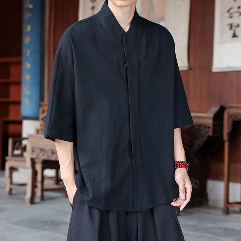 Buddha Stones Chemises minimalistes pour hommes, style Tang, longueur coude, style Pankou, collection printemps-été. - image 10