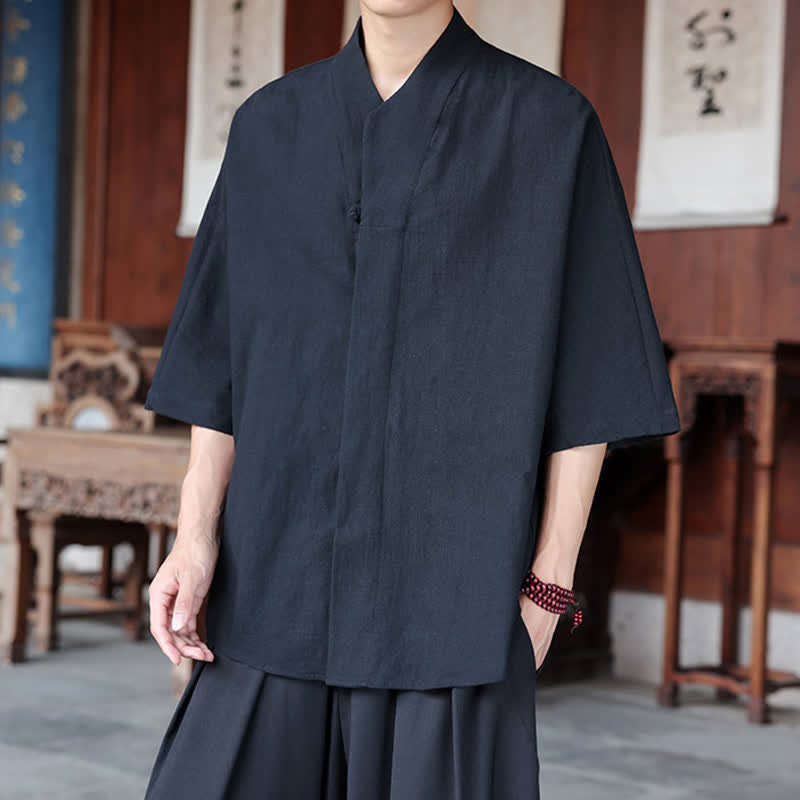 Buddha Stones Chemises minimalistes pour hommes, style Tang, longueur coude, style Pankou, collection printemps-été. - image 11