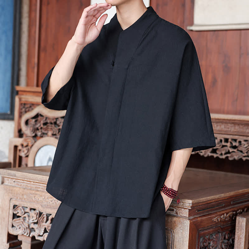 Buddha Stones Chemises minimalistes pour hommes, style Tang, longueur coude, style Pankou, collection printemps-été. - image 15