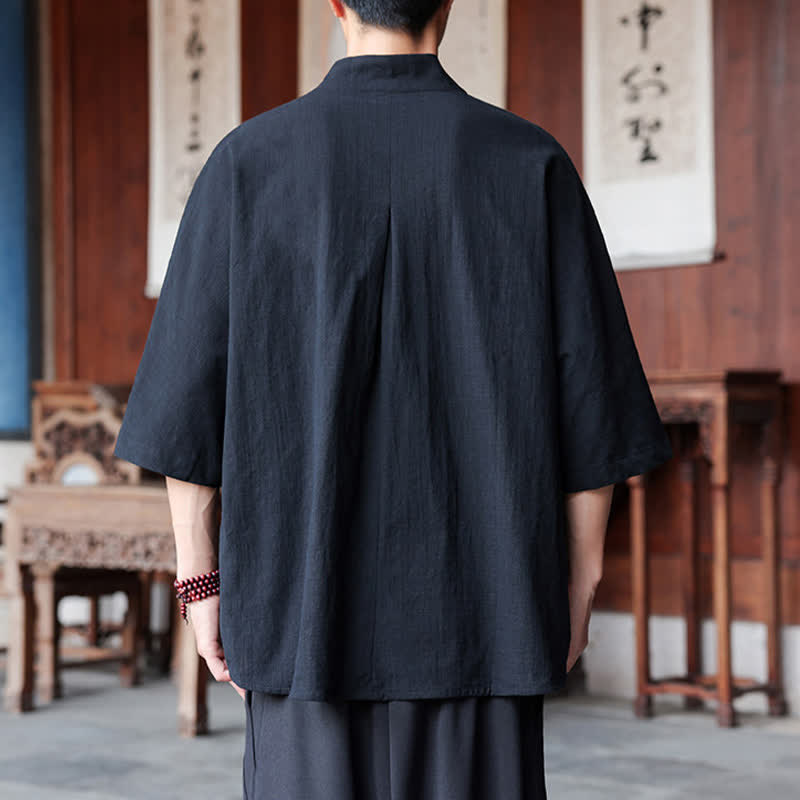 Buddha Stones Chemises minimalistes pour hommes, style Tang, longueur coude, style Pankou, collection printemps-été. - image 12