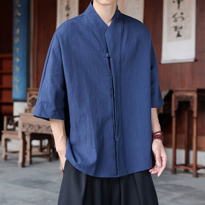 Buddha Stones Chemises minimalistes pour hommes, style Tang, longueur coude, style Pankou, collection printemps-été. - image 2