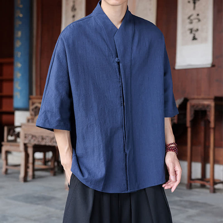Buddha Stones Chemises minimalistes pour hommes, style Tang, longueur coude, style Pankou, collection printemps-été. - image 2