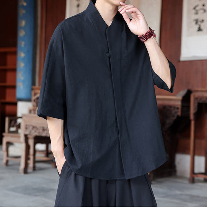Buddha Stones Chemises minimalistes pour hommes, style Tang, longueur coude, style Pankou, collection printemps-été. - image 13