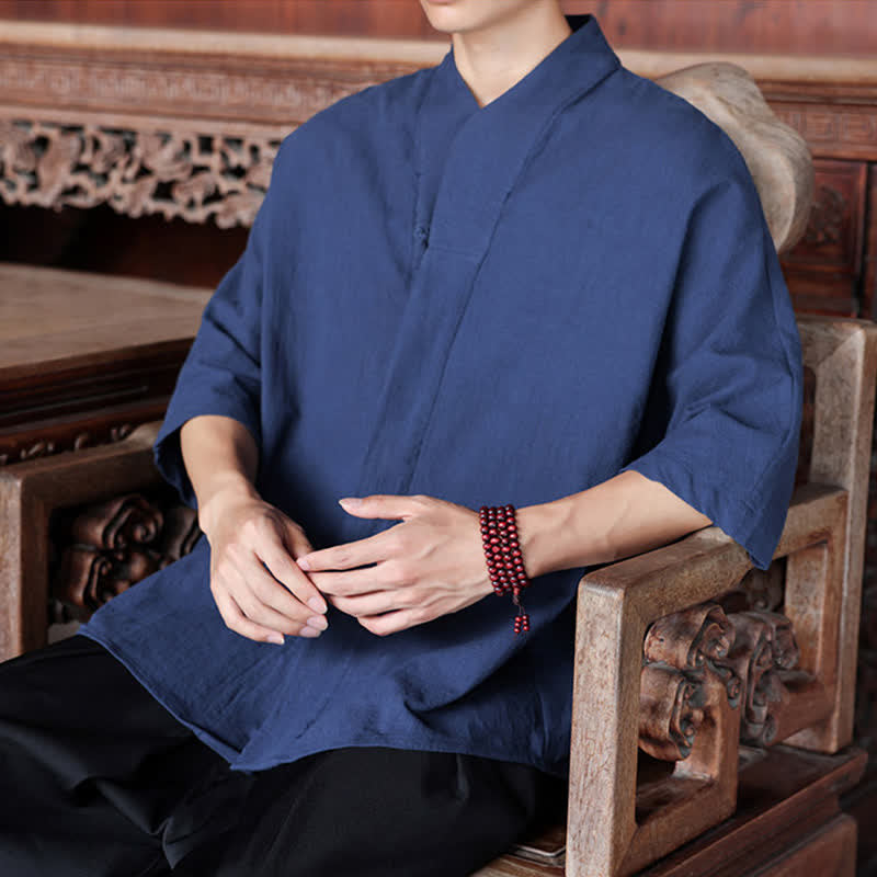 Buddha Stones Chemises minimalistes pour hommes, style Tang, longueur coude, style Pankou, collection printemps-été. - image 8