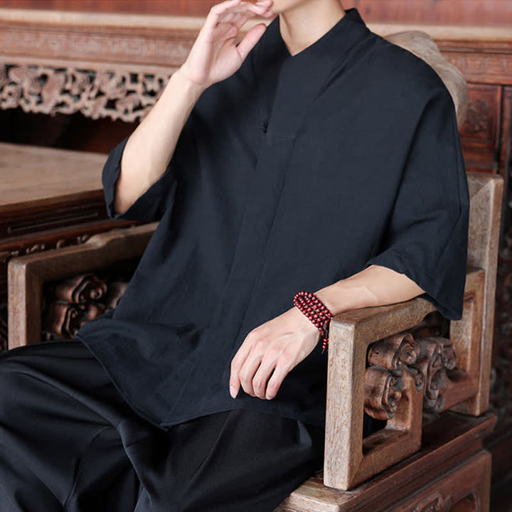 Buddha Stones Chemises minimalistes pour hommes, style Tang, longueur coude, style Pankou, collection printemps-été. - image 16
