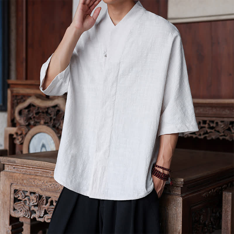 Buddha Stones Chemises minimalistes pour hommes, style Tang, longueur coude, style Pankou, collection printemps-été. - image 22