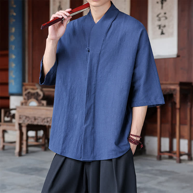 Buddha Stones Chemises minimalistes pour hommes, style Tang, longueur coude, style Pankou, collection printemps-été. - image 1