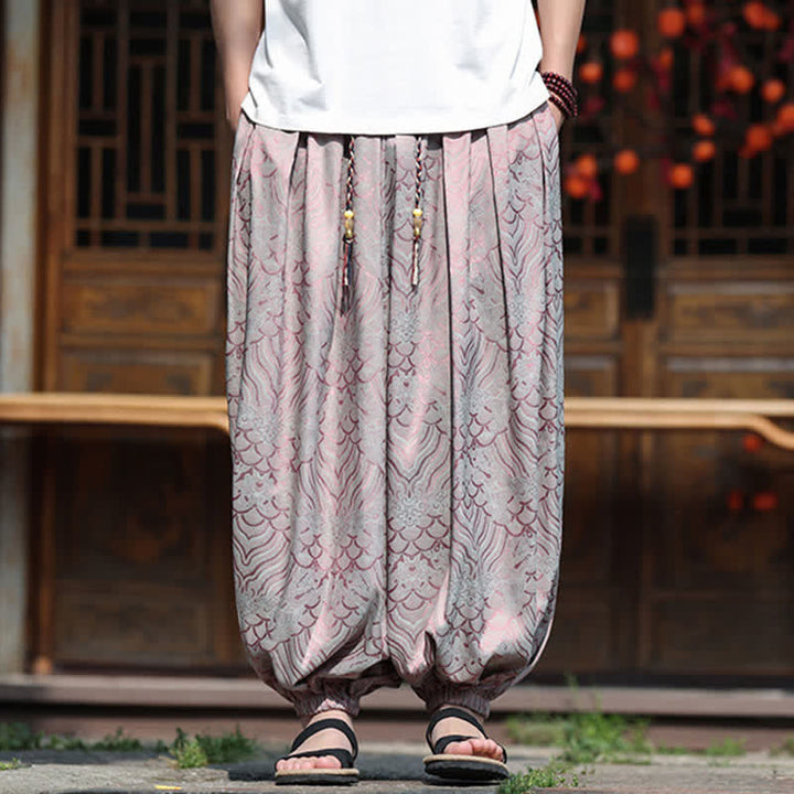 Buddha Stones Pantalon harem homme style bohème décontracté à motifs abstraits, longueur cheville - image 1