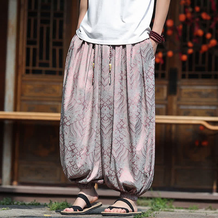 Buddha Stones Pantalon harem homme style bohème décontracté à motifs abstraits, longueur cheville - image 5