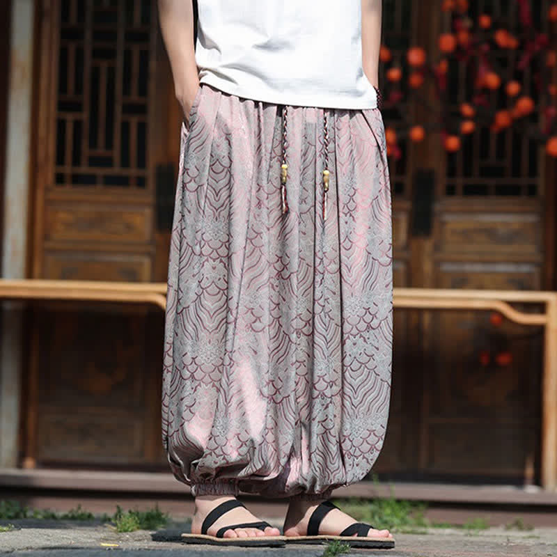Buddha Stones Pantalon harem homme style bohème décontracté à motifs abstraits, longueur cheville - image 2