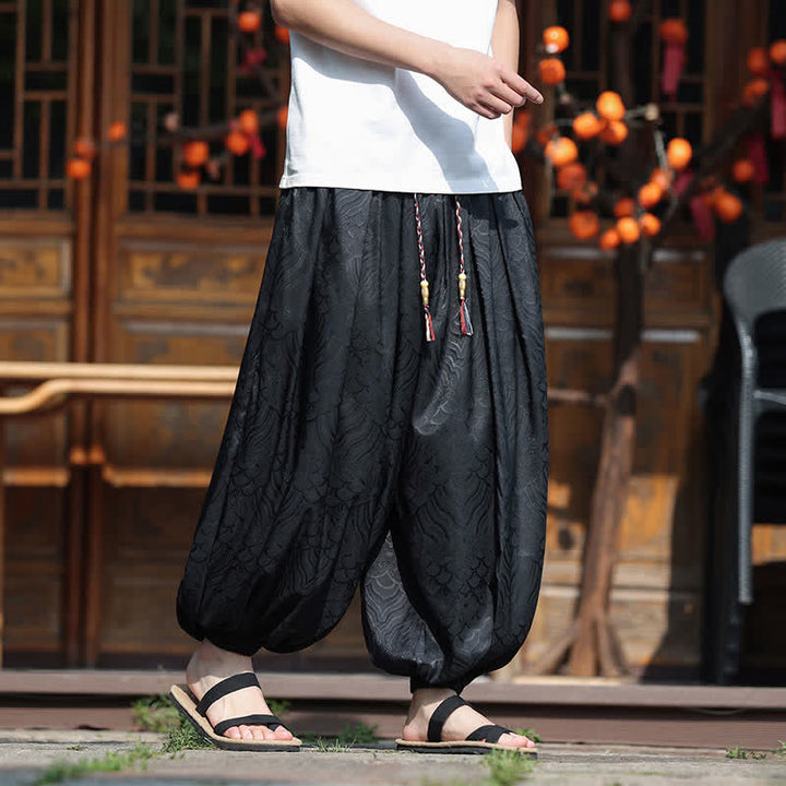 Buddha Stones Pantalon harem homme style bohème décontracté à motifs abstraits, longueur cheville - Noir - US/UK/AU46，EU56 (5XL) - image 9