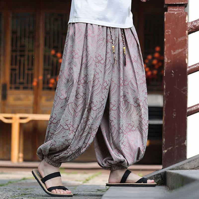 Buddha Stones Pantalon harem homme style bohème décontracté à motifs abstraits, longueur cheville - image 3