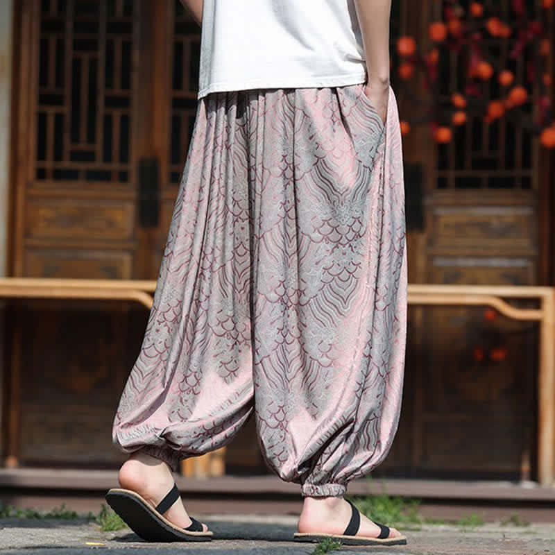 Buddha Stones Pantalon harem homme style bohème décontracté à motifs abstraits, longueur cheville - image 4