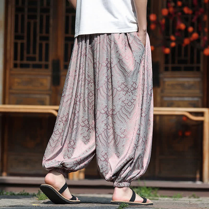 Buddha Stones Pantalon harem homme style bohème décontracté à motifs abstraits, longueur cheville - image 4