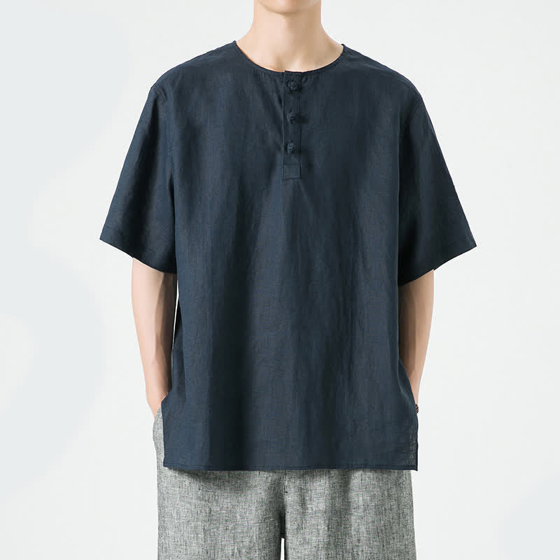 Buddha Stones Chemises à manches courtes unies, minimalistes et décontractées pour hommes, printemps-été - image 22