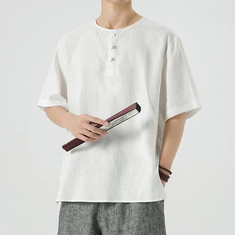 Buddha Stones Chemises à manches courtes unies, minimalistes et décontractées pour hommes, printemps-été - image 43