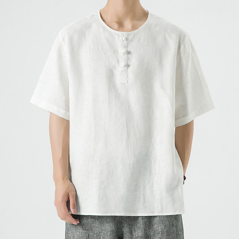 Buddha Stones Chemises à manches courtes unies, minimalistes et décontractées pour hommes, printemps-été - Blanc - US/UK/AU46，EU56 (5XL) - image 38