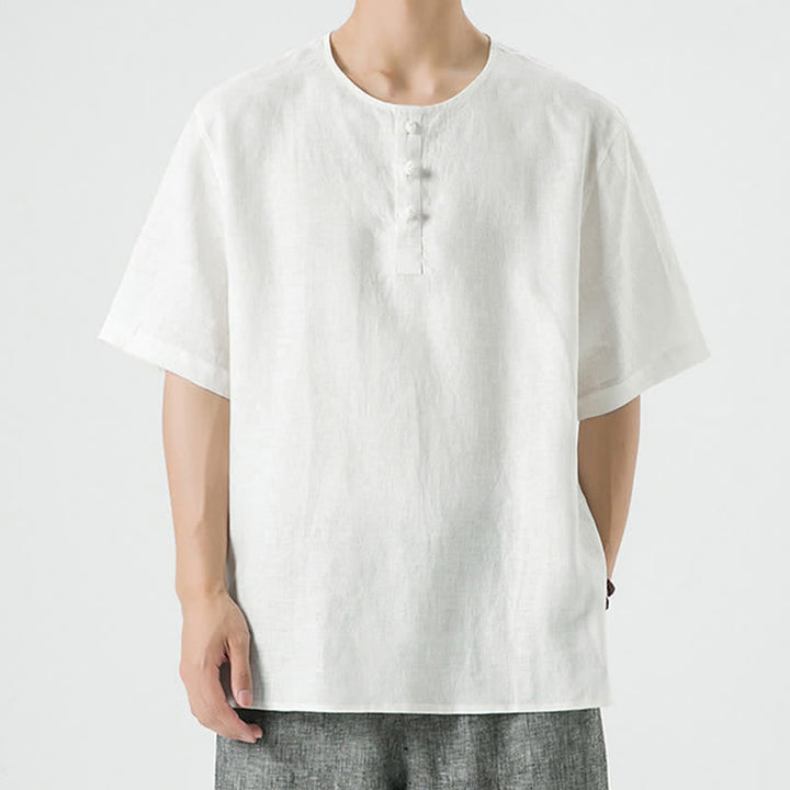 Buddha Stones Chemises à manches courtes unies, minimalistes et décontractées pour hommes, printemps-été - Blanc - US/UK/AU46，EU56 (5XL) - image 38