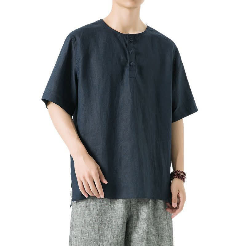 Buddha Stones Chemises à manches courtes unies, minimalistes et décontractées pour hommes, printemps-été - image 23