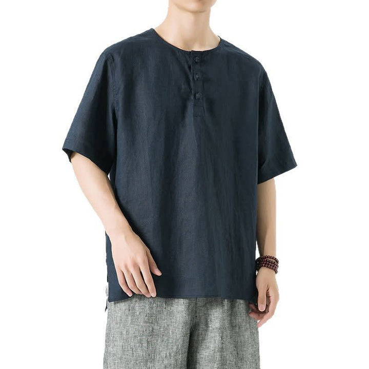Buddha Stones Chemises à manches courtes unies, minimalistes et décontractées pour hommes, printemps-été - image 23