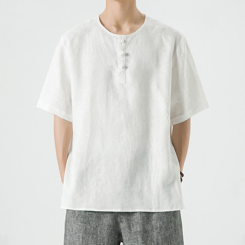 Buddha Stones Chemises à manches courtes unies, minimalistes et décontractées pour hommes, printemps-été - image 44