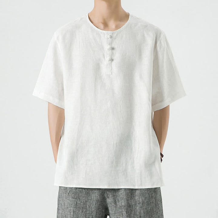 Buddha Stones Chemises à manches courtes unies, minimalistes et décontractées pour hommes, printemps-été - image 44