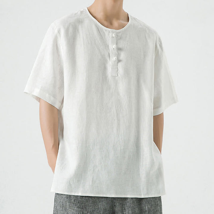 Buddha Stones Chemises à manches courtes unies, minimalistes et décontractées pour hommes, printemps-été - image 45