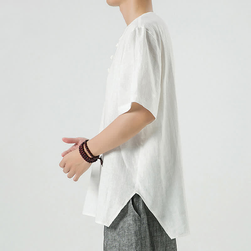 Buddha Stones Chemises à manches courtes unies, minimalistes et décontractées pour hommes, printemps-été - image 42