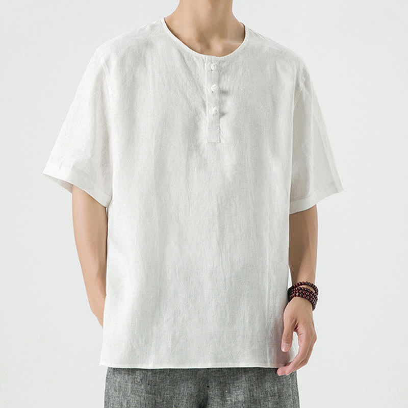 Buddha Stones Chemises à manches courtes unies, minimalistes et décontractées pour hommes, printemps-été - image 39