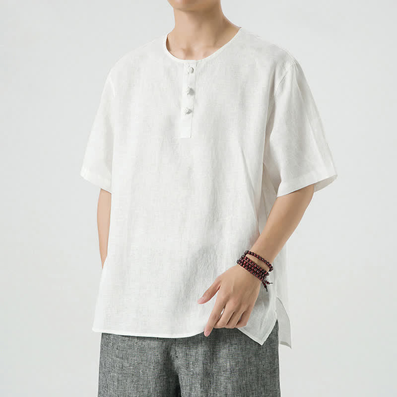 Buddha Stones Chemises à manches courtes unies, minimalistes et décontractées pour hommes, printemps-été - image 46