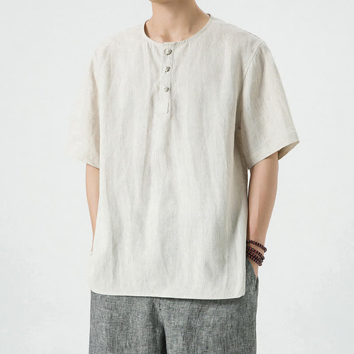Buddha Stones Chemises à manches courtes unies, minimalistes et décontractées pour hommes, printemps-été - image 6