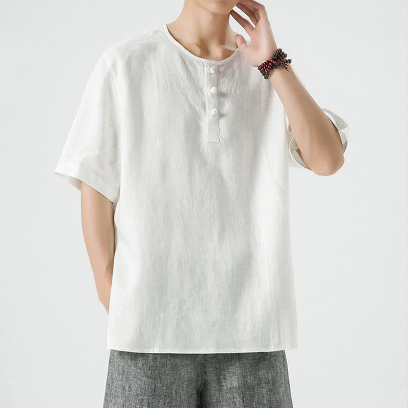 Buddha Stones Chemises à manches courtes unies, minimalistes et décontractées pour hommes, printemps-été - image 41