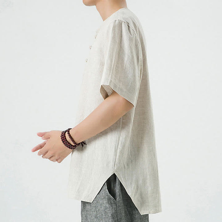 Buddha Stones Chemises à manches courtes unies, minimalistes et décontractées pour hommes, printemps-été - image 4