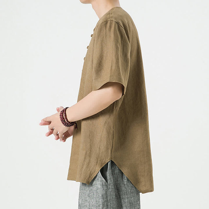 Buddha Stones Chemises à manches courtes unies, minimalistes et décontractées pour hommes, printemps-été - image 34