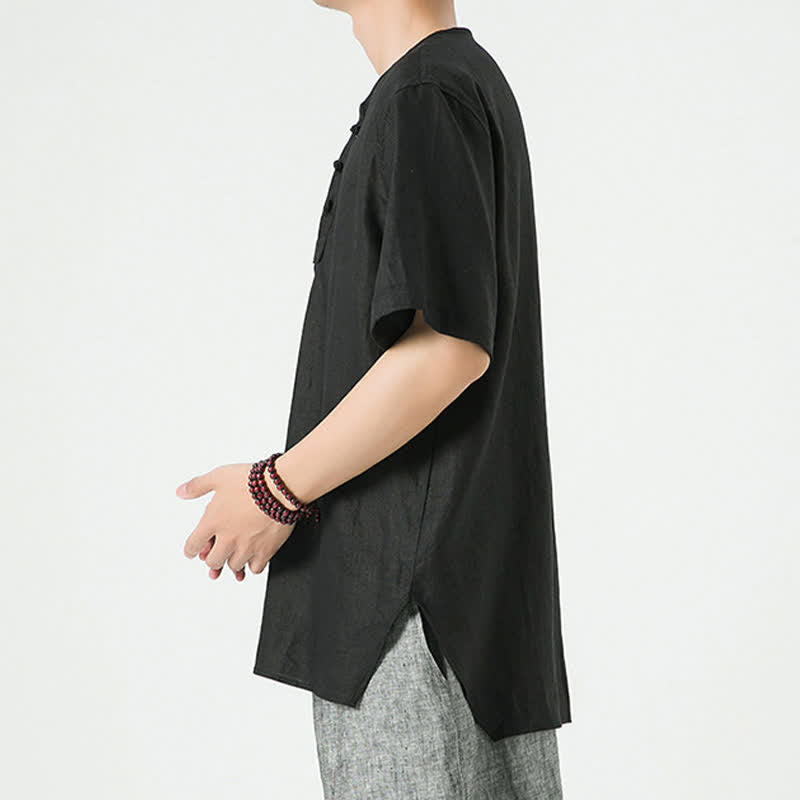 Buddha Stones Chemises à manches courtes unies, minimalistes et décontractées pour hommes, printemps-été - image 11