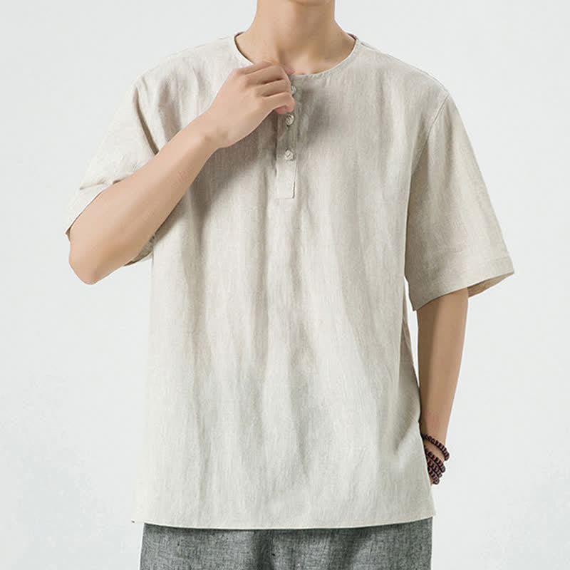 Buddha Stones Chemises à manches courtes unies, minimalistes et décontractées pour hommes, printemps-été - image 5