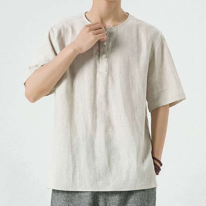 Buddha Stones Chemises à manches courtes unies, minimalistes et décontractées pour hommes, printemps-été - image 5