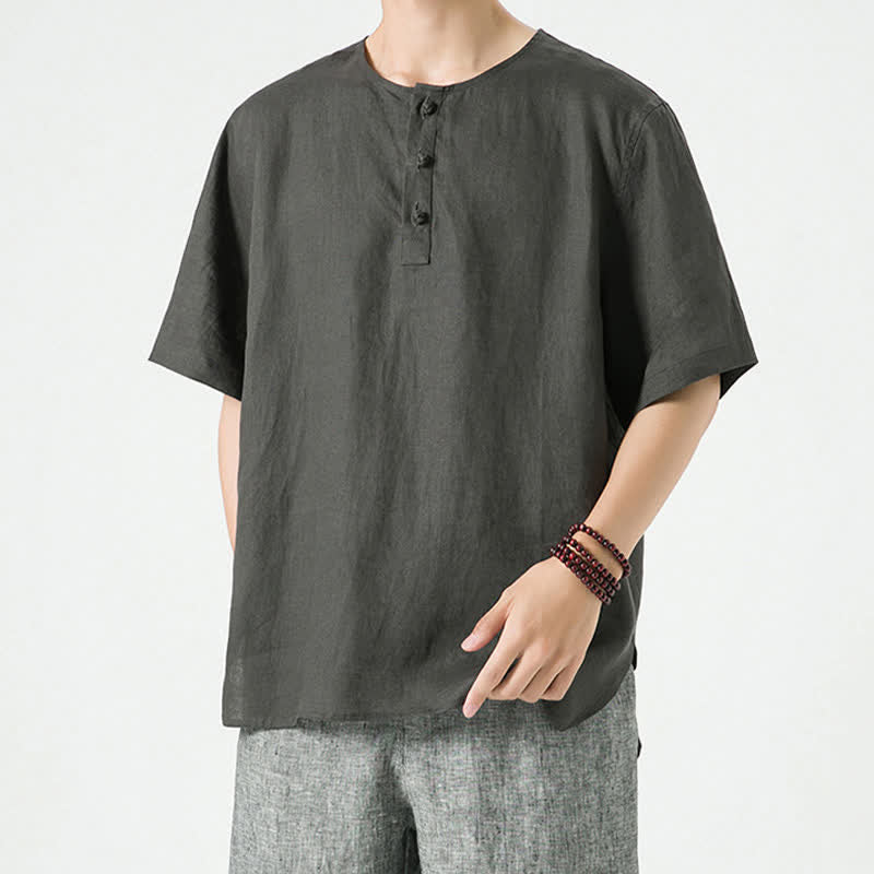 Buddha Stones Chemises à manches courtes unies, minimalistes et décontractées pour hommes, printemps-été - image 19