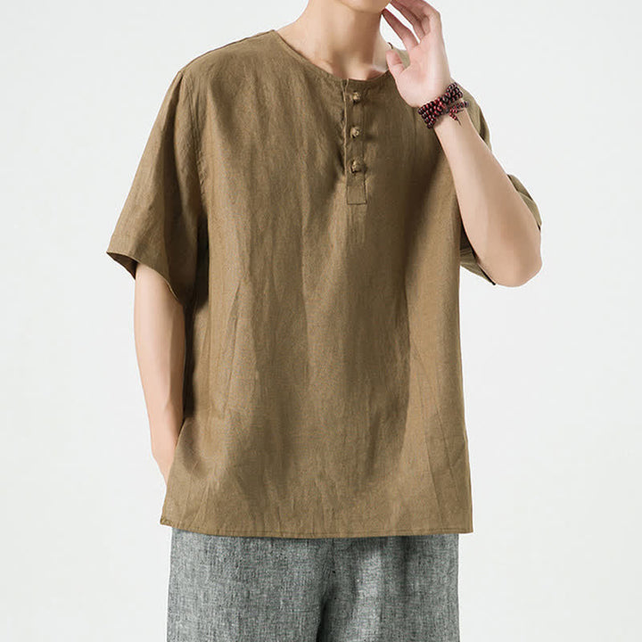 Buddha Stones Chemises à manches courtes unies, minimalistes et décontractées pour hommes, printemps-été - image 31